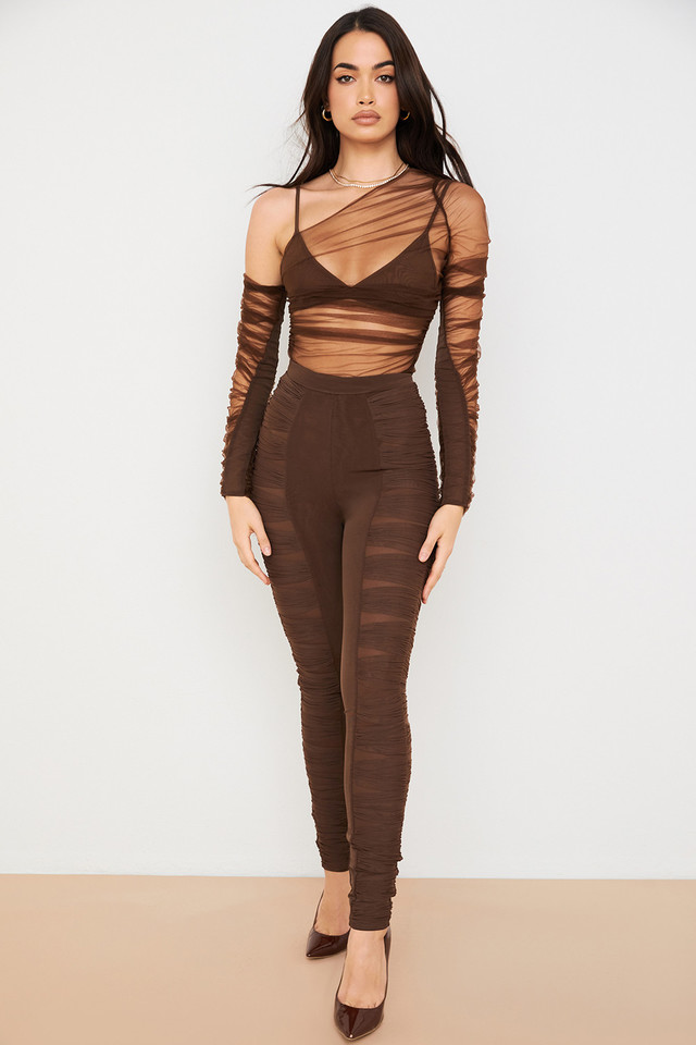 'Isolde' Chocolate Layered Mesh Trousers
